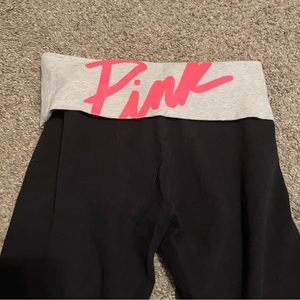 Pink Victorias Secret Black Yoga Legging Skinny Sport Athletic Logo Fold over